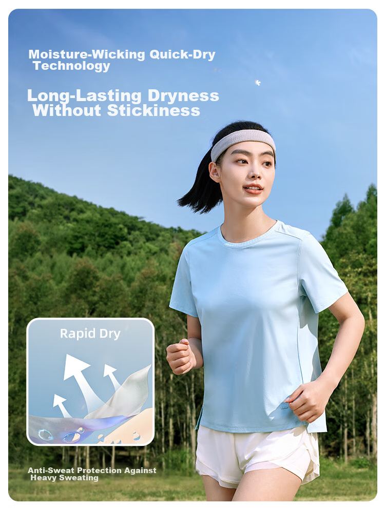 Beneunder Women's Slim Fit Round Neck Sports Base Layer T-Shirt Spring Summer New HE016 Light Moon Green S 3