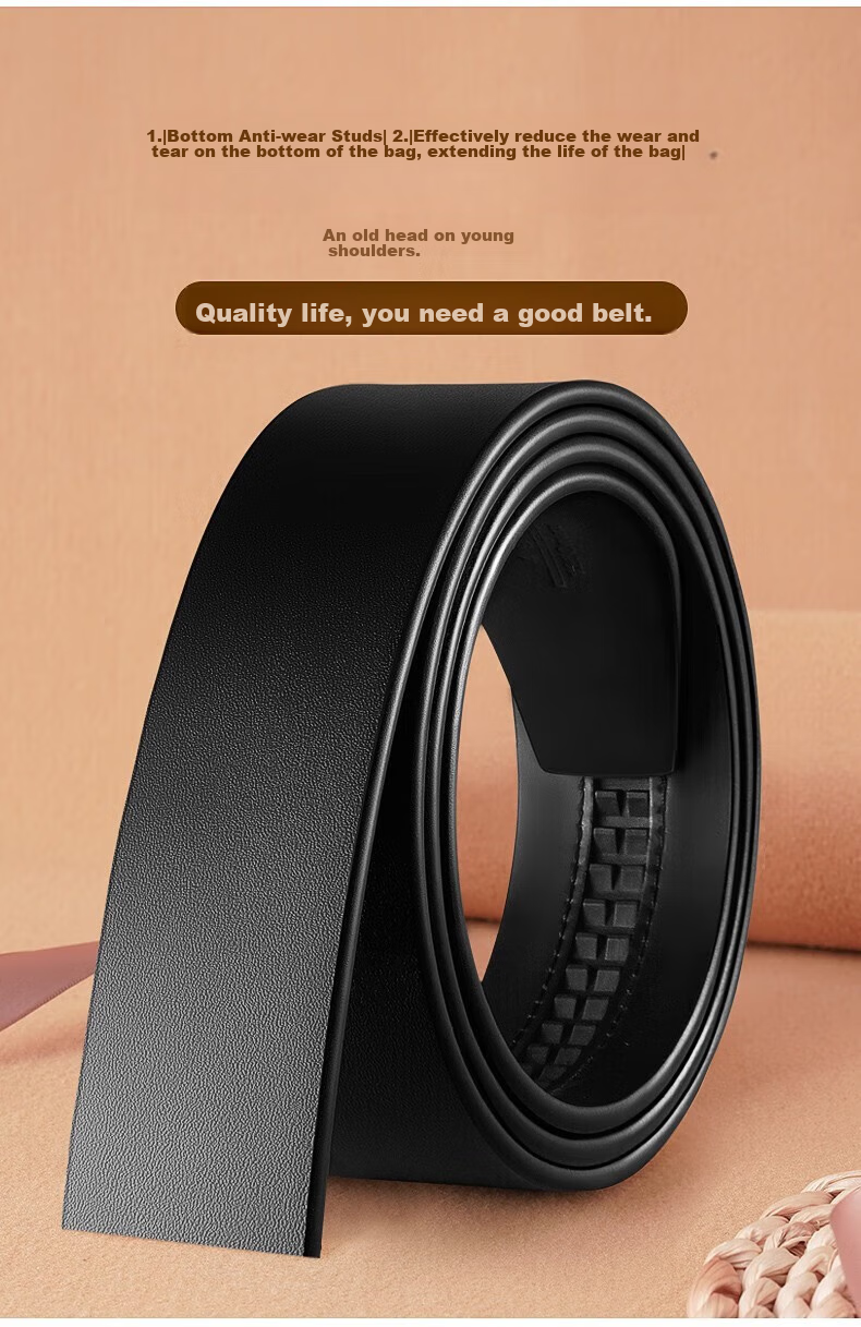 LAORENTOU Men's Belt without Buckle, Leather Automatic Buckle Waistband, Men's Trouser Belt without Buckle, Size 115-125 3
