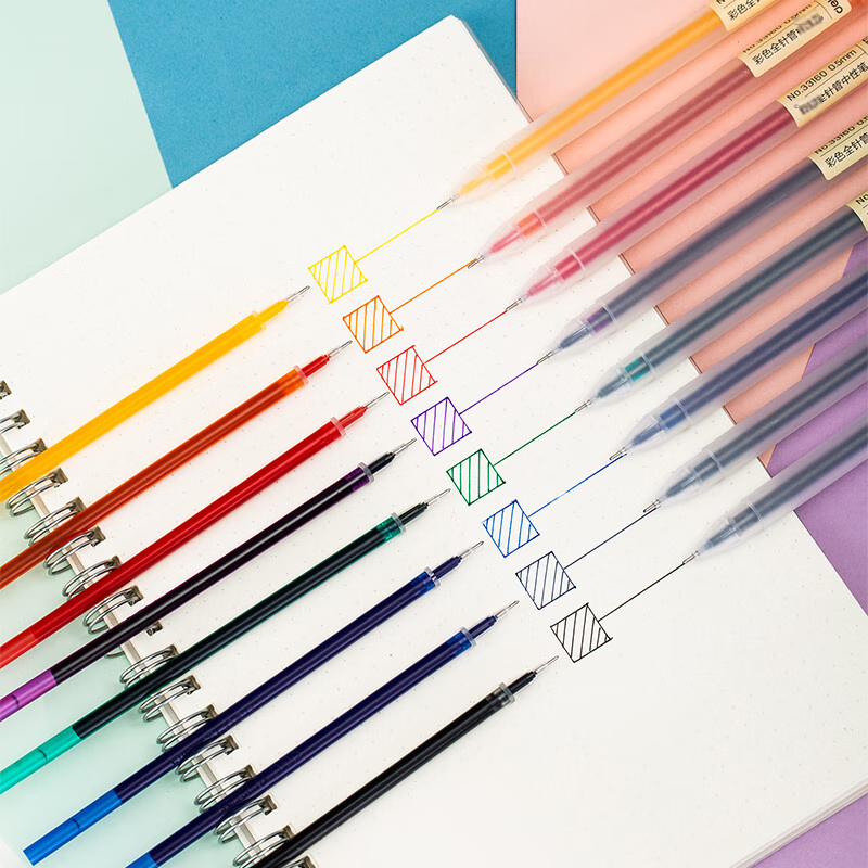 Deli Candy 8-Color Pull-Out Cap Colored Gel Pen Set, 0.5mm Full Needle Tube Signing Pens, Highlighters, Water-Based Pens for Journaling, 8 Pens + 8 Refills, 33160