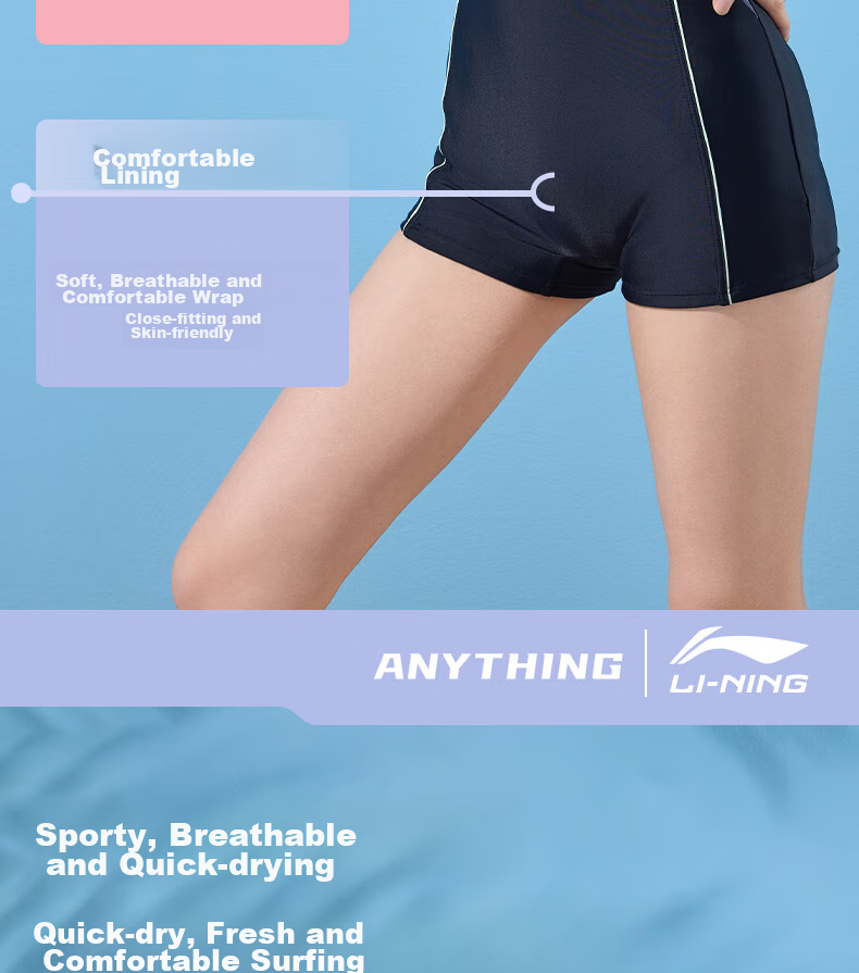 Li-Ning Women's Professional One-Piece Conservative Boyleg Swimsuit, Body-Shaping Waist-Cinching Casual Training Hot Spring Swimwear, 475 Black XXL 5