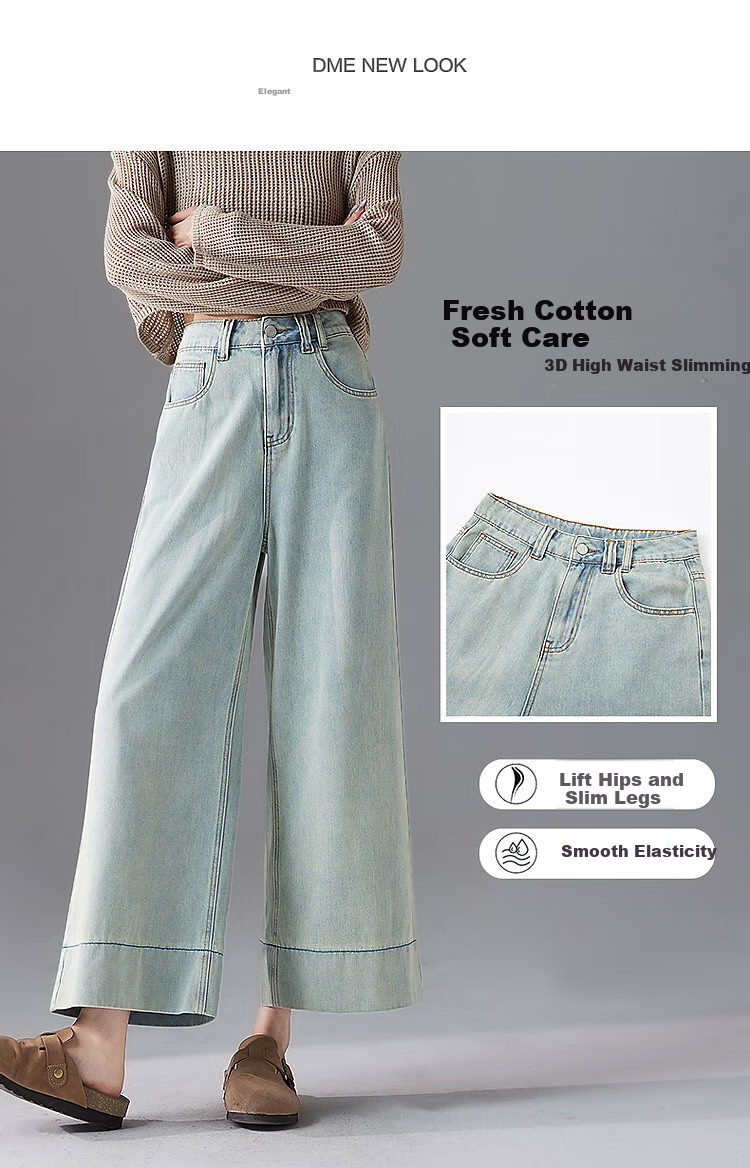 Dme [Vintage Fading Craft] Spring Cotton Soft High-Waisted Wide-Leg Relaxed Fit Women's Jeans for Spring 4