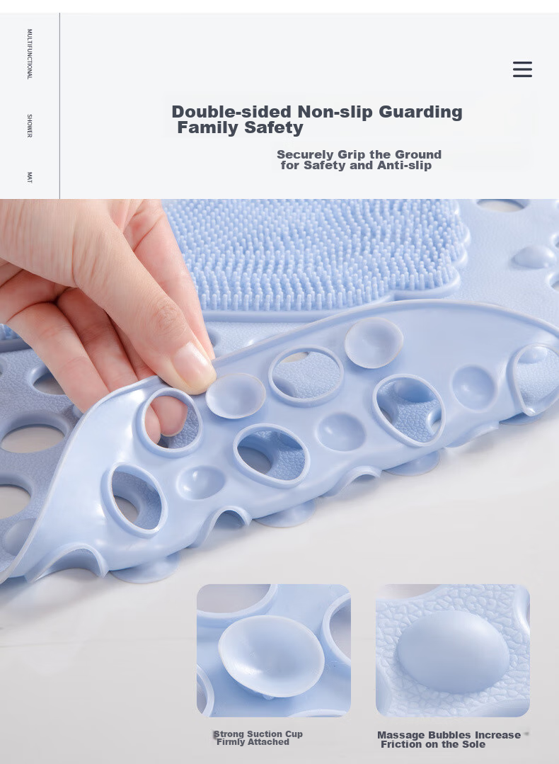 Qiqijia Bathroom Non-Slip Mat, Shower Room Bath Mat, Children's Anti-Fall Foot Pad, Eco-Friendly Suction Cup Massage Floor Mat 3