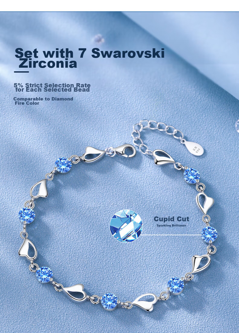 GLTEN Swarovski Zirconia Ocean Heart Silver Bracelet for Women, New Jewelry Design, Birthday Gift, Anniversary Present for Girlfriend Or Wife 4