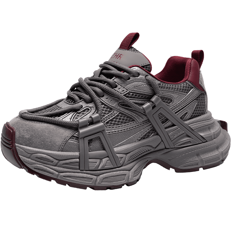 ZHR Dad Shoes for Women, Retro Style Sports Sneakers, Height-Increasing Thick-Soled Outdoor Casual Shoes for Women, JT65 Gray And Red, Size 35