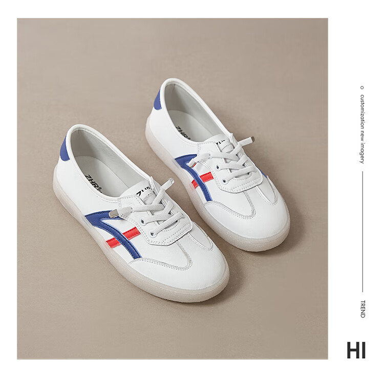 ZHR Casual Shoes, Lightweight And Breathable, Spring And Autumn Flat White Sneakers, Trendy Retro Training Shoes for Women, A67P, White And Blue, Size 37 16