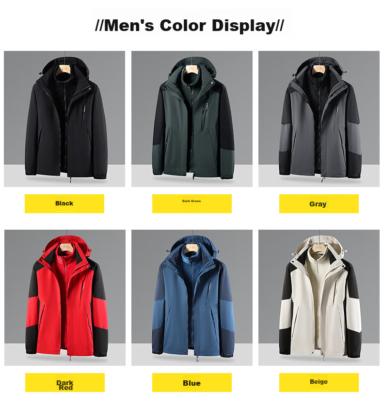JEEP SPIRIT Men's Windbreaker Jacket for Spring, Autumn And Winter Outdoor Three-In Hooded Mountaineering Coat, Gray, 4XL 11