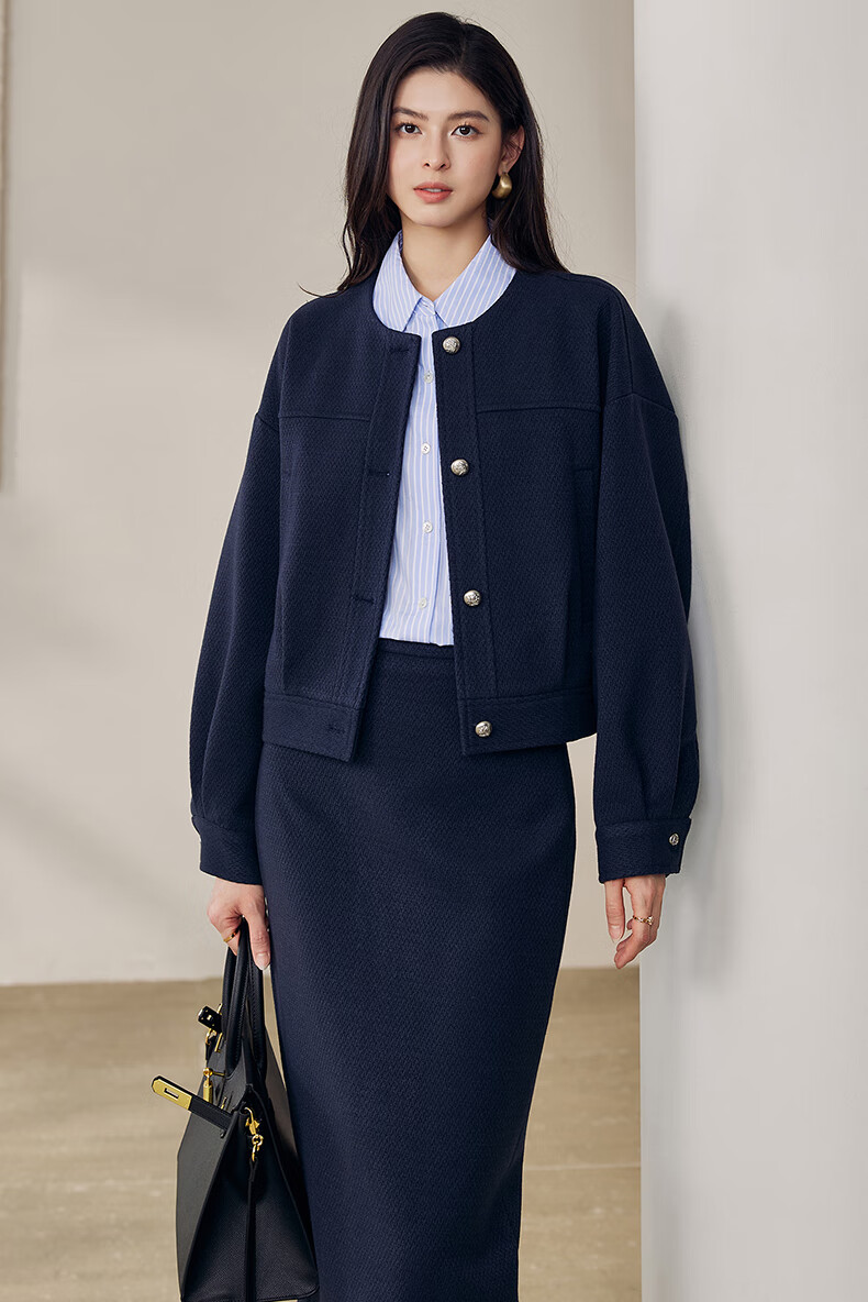 ROEYSHOUSE French Texture Short Jacket and Skirt Two-Piece Set 12889 Dark Blue L 1
