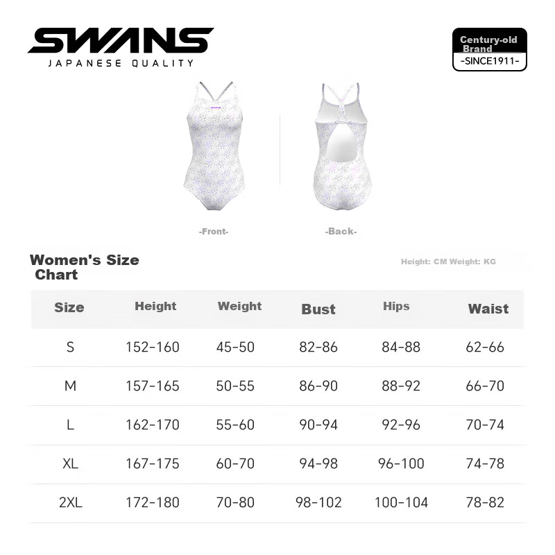 SWANS Women's Swimsuit Professional Training One-Piece Triangle Swimwear Quick-Dry Chlorine-Resistant Sun Protection Slim-Fit Swimsuit White XL