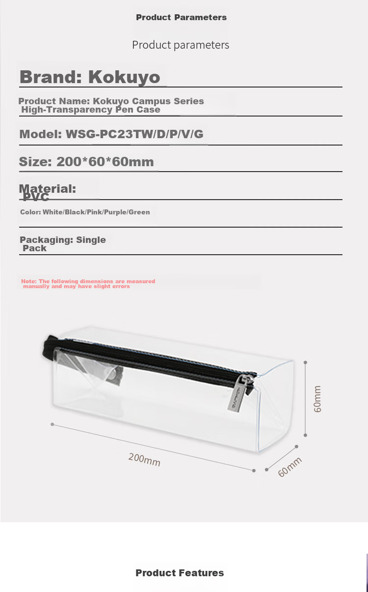 KOKUYO Campus Transparent Pencil Case, C2-R Student Stationery Box for Exams, PVC Pencil Pouch, New Pink Model, WSG-PC23TP 2