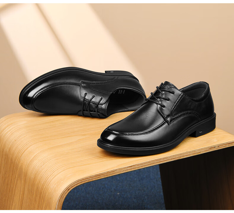 HLA Men's Leather Shoes, Top Grain Cowhide, Lace-Up Formal Business Casual Shoes for Men, T269 Black Size 44 14