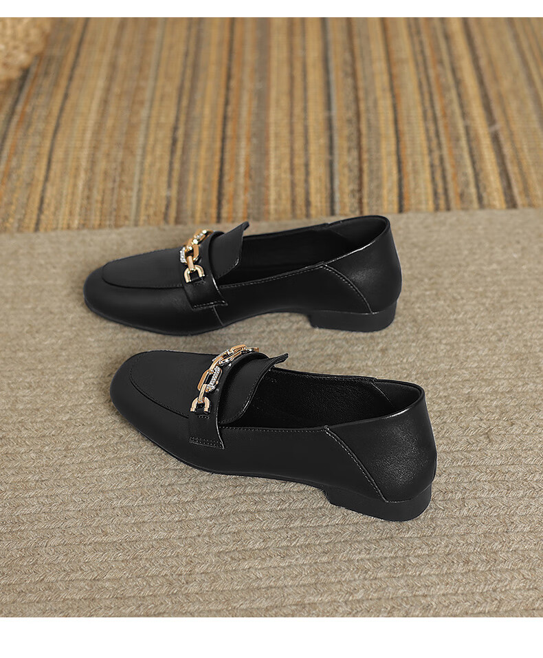 ZHR Flat Women's Shoes for Spring And Autumn, Slip-On Loafers, Versatile Commuter Shoes with Soft Soles, Leather Shoes AH608 Black Size 38 17