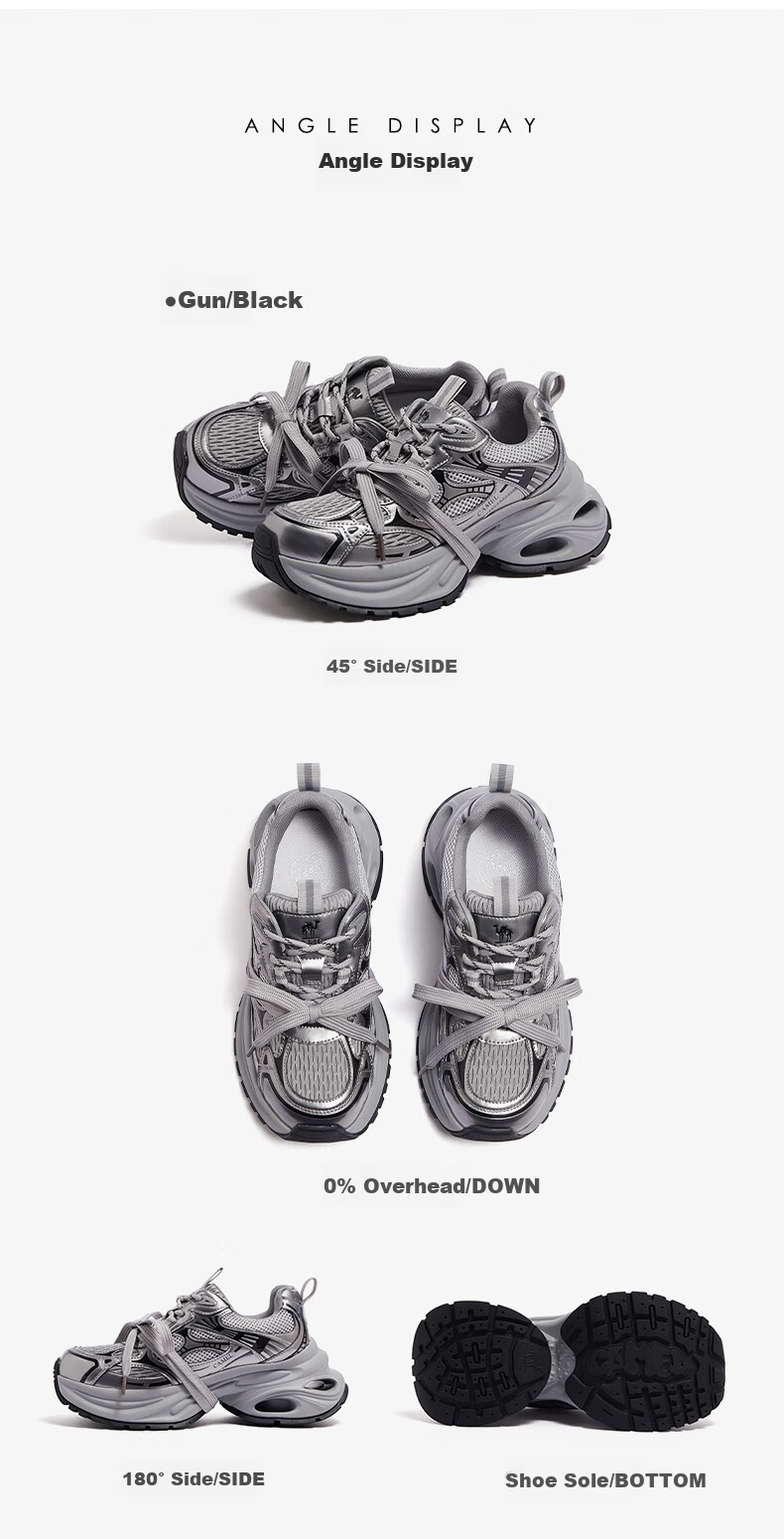 CAMEL Silver Dad Sneakers Women Breathable Mesh Height Increasing Thick Sole Sports Casual Shoes L25A283140 Gun/Black 40 27