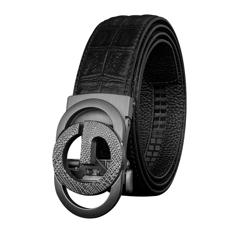 COW Men's Leather Belt Gift Box Set First Layer Cowhide Casual Crocodile Pattern Automatic Buckle Genuine Leather Belt 901 Gunmetal