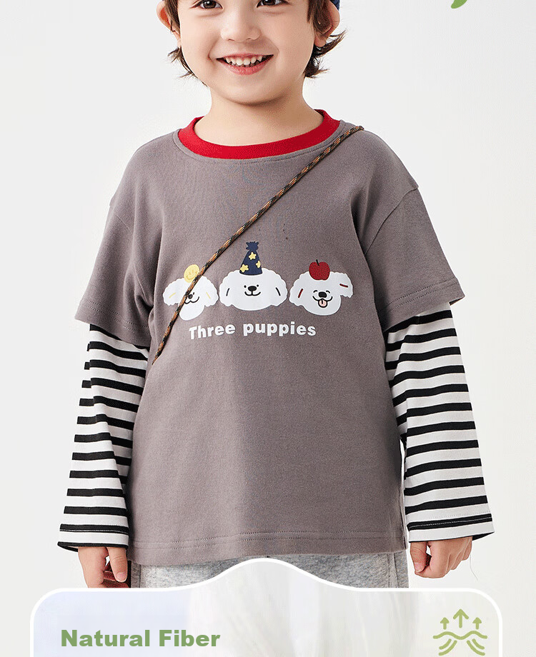 Badibadi Spring And Autumn Pure Cotton Long-Sleeve T-Shirt for Infants And Children, Faux Two-Piece Versatile Base Layer, White with Fun Letter Design, Size 100 4