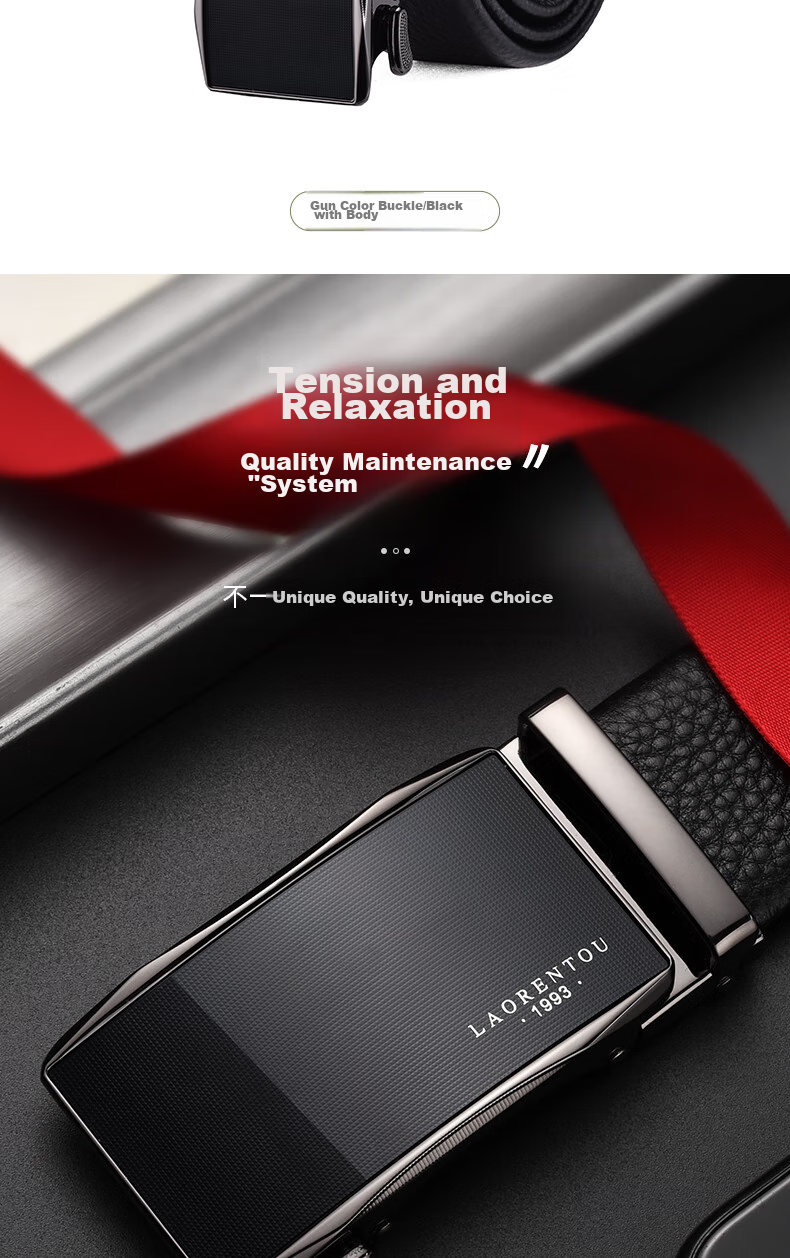LAORENTOU Men's Belt, Top-Grain Leather, Automatic Buckle, Waist Belt for Young And Middle-Aged Men, Gift for Boyfriend's Birthday, Size 115-125 16