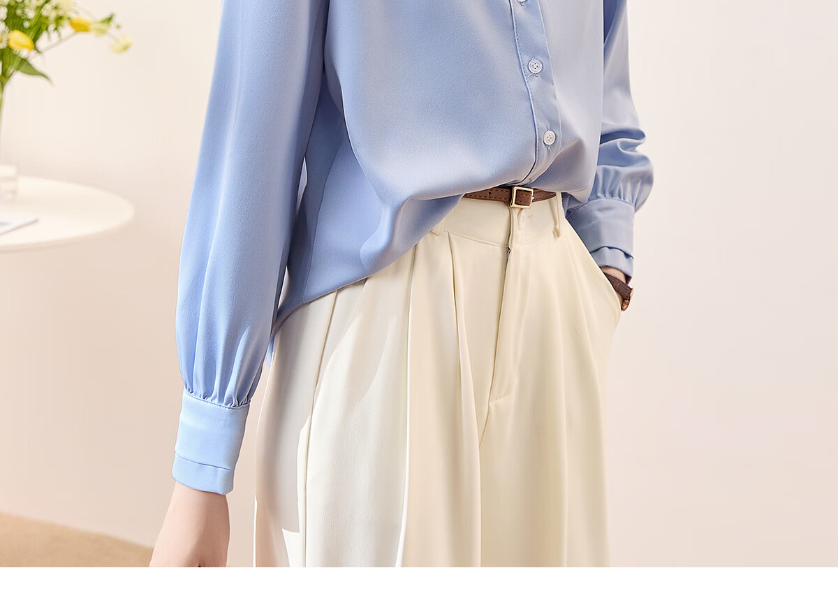 Chushen Long-Sleeve Satin Blouse for Women, Stylish Professional Commute Casual White Shirt S43S002 Size M 16