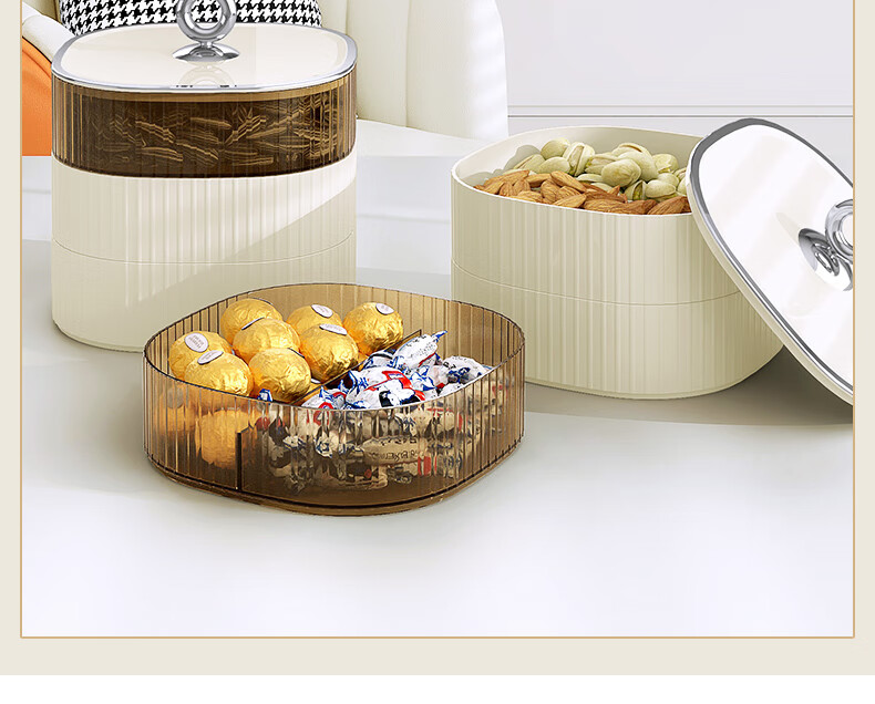 Baicaoyuan Candy Box, Fruit Plate, Sunflower Seeds, Dried Fruits, Nuts, Fruit Tray, Compartmentalized Snack Storage Box, Living Room Luxury Green Three-Tier with Lid 15