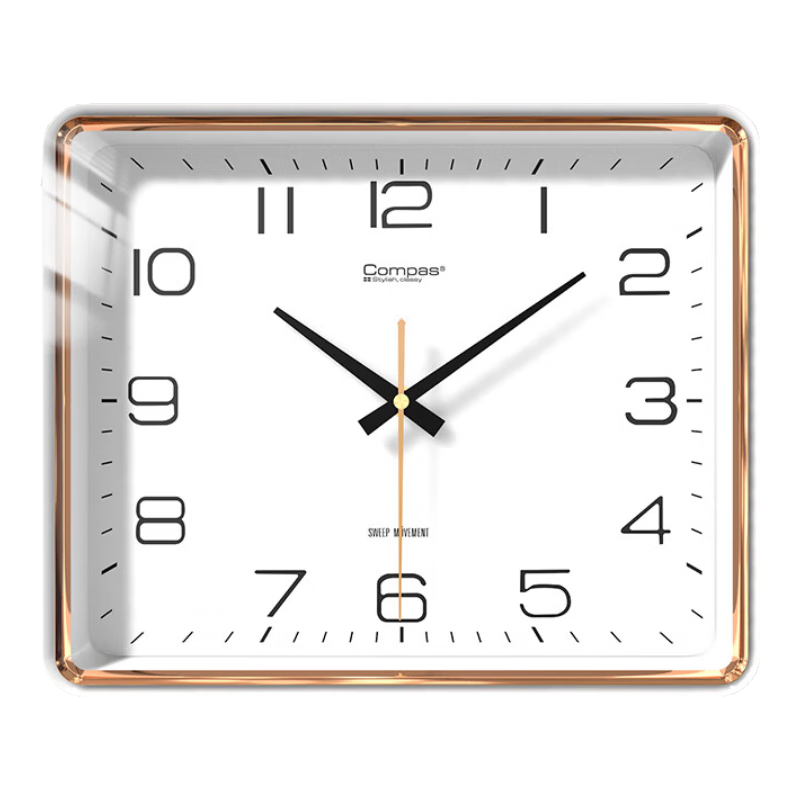 Compas Wall Clock, Living Room Clock, New Square Design, Quartz Timepiece, Model 7005A, White, 35cm
