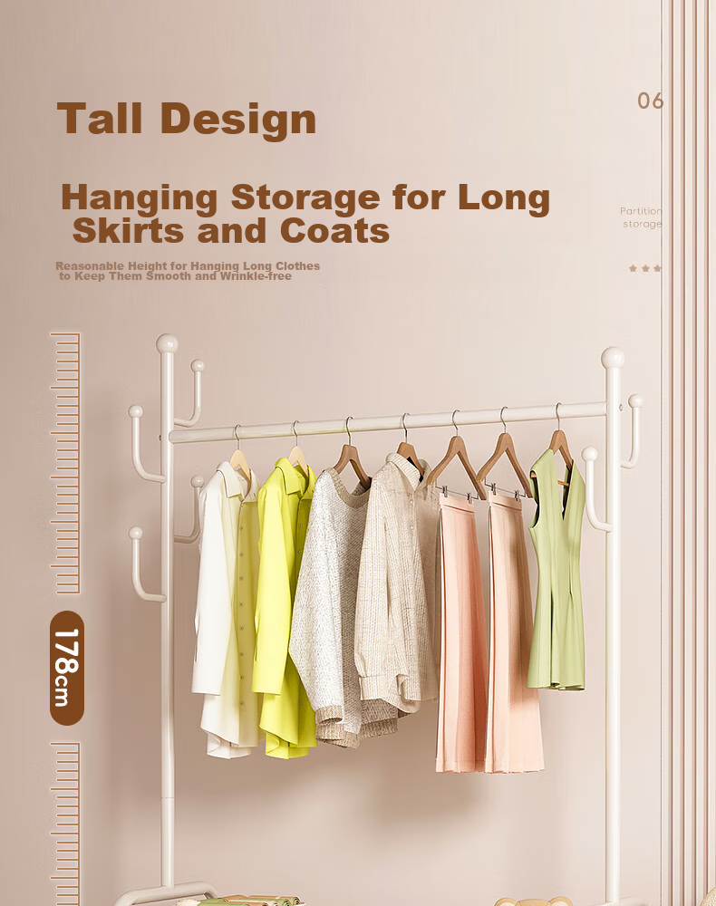Milin Wheeled Coat Rack, Movable Bedroom Floor-Standing Modern Minimalist Home Storage Basket Coat Hanger, White Basket 60cm 9