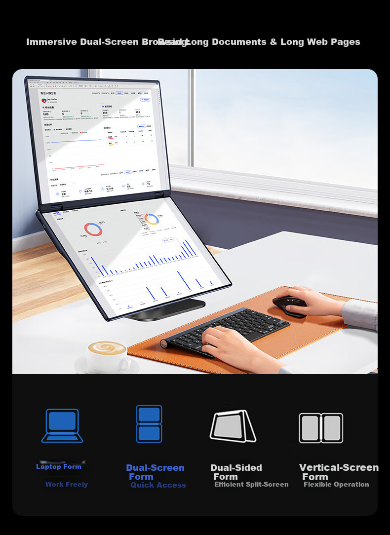 Dere Subsidized Tablet Dual-Screen Touch Two-In Computer Windows System for Students, Business Office Design, Stock Trading Entertainment, Lightweight Flip-Fold (8GB + 256GB) 15