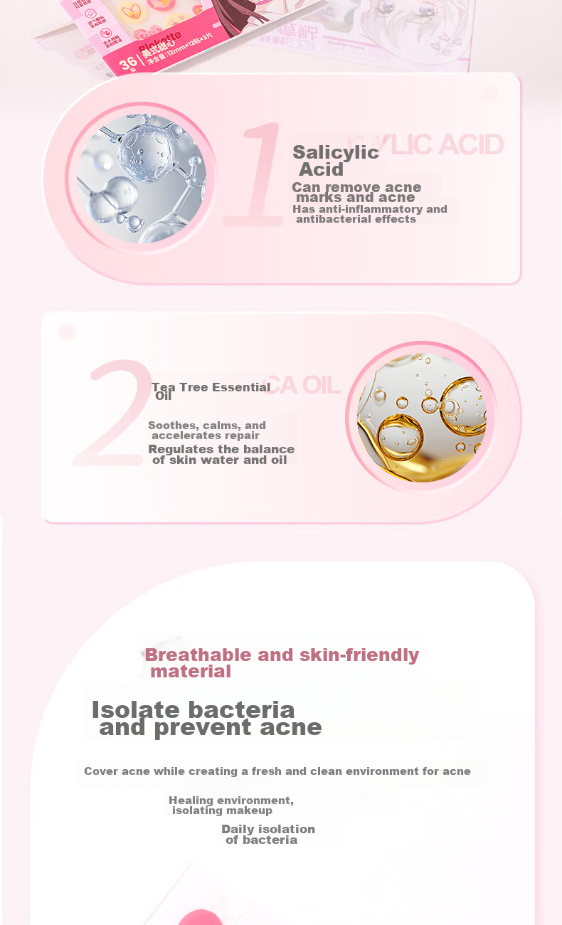 Yaozhi Acne Patch for Women, Concealing, Lightweight, Waterproof, Breathable, Gentle, Soothing, Acne-Fighting, Day And Night Use, Guima Jingling, 36 Patches 6
