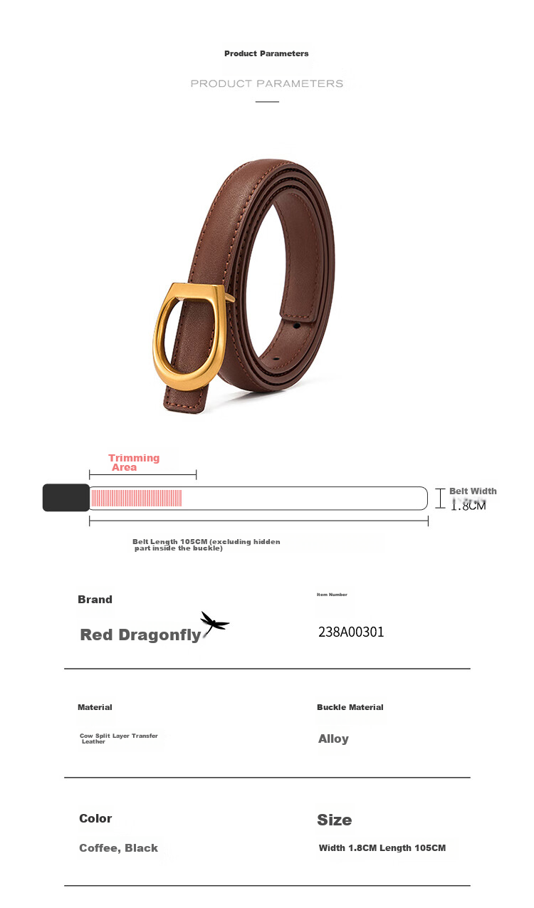 RED DRAGONFLY 2026 New Genuine Leather Belt, Women's Waistband, Fashionable Slim Waist Pants, Birthday Gift for Mom, Comes with Gift Box 4