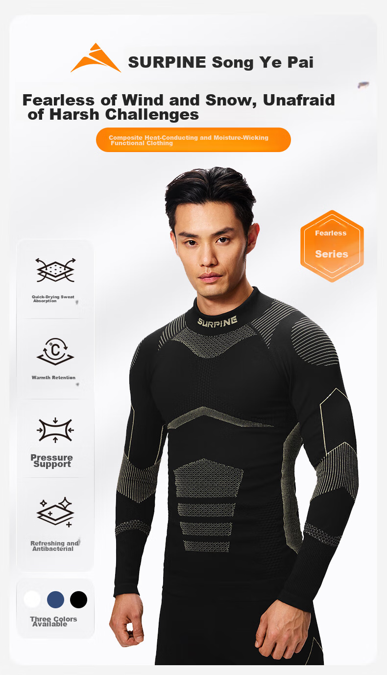 SURPINE Fearless Series Men's Quick-Dry Ski Base Layer, Moisture-Wicking, Breathable, Warm Compression Shirt Functional Underwear 1