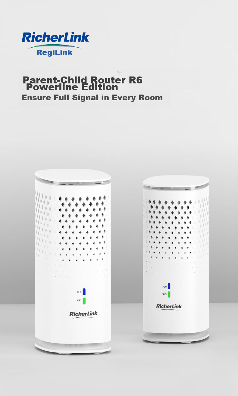 RicherLink AX3000 Gigabit Wireless Parent-Child Whole House Distributed Router, WIFI6 Powerline Amplifier Signal Booster Wall-Penetrating King R6 Parent-Child Router Set 1