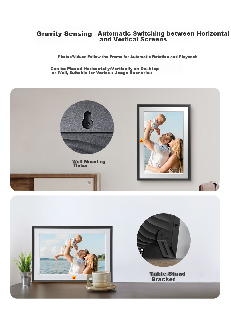 KODAK 1013F Digital Photo Frame 10.1-inch HD Smart Touchscreen Remote Photo and Video Player Rechargeable/Plug-in Wood Color 9