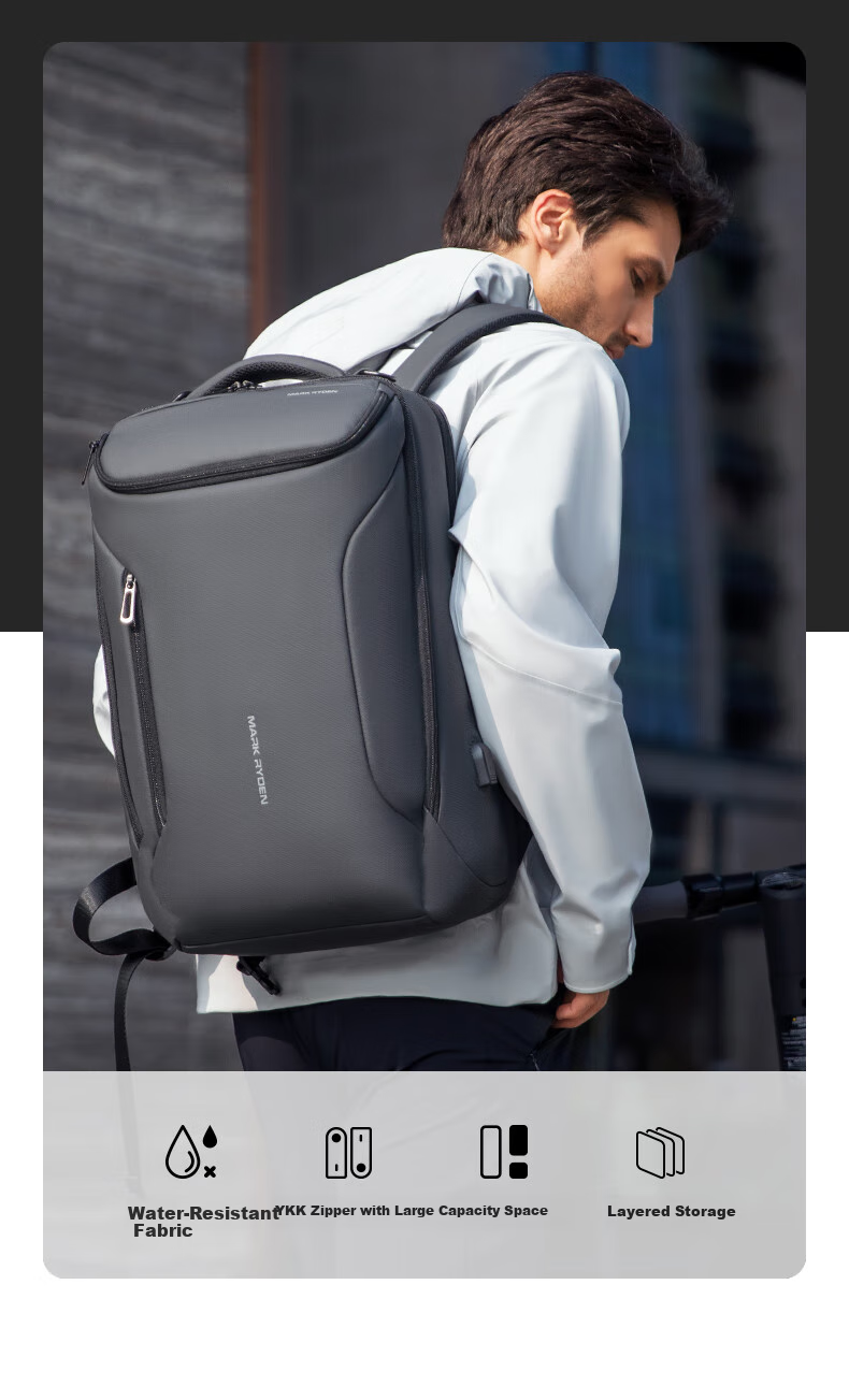 MARK RYDEN Backpack for Men, 17.3-Inch Laptop Bag, Business Backpack, Student Schoolbag, MR9031 Elite Black 2