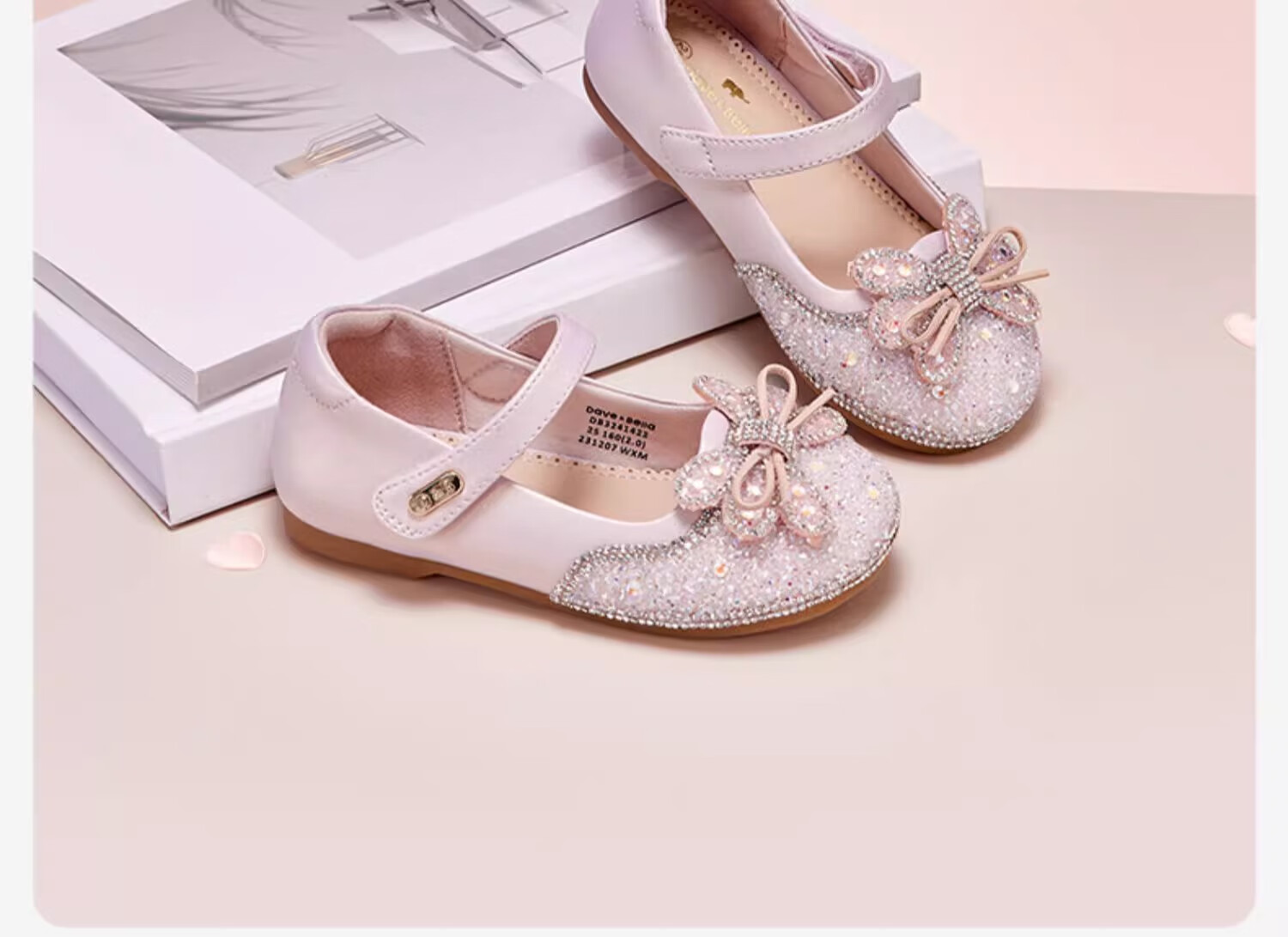 DAVE & BELLA Children's Leather Shoes, Girls' Princess Shoes, Sparkling Crystal Shoes, Spring And Autumn Baby Performance Shoes 12