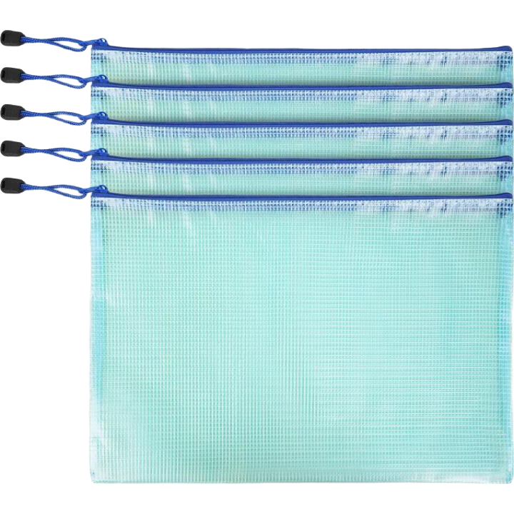SIMAA 5 A4 File Folders, Transparent Grid Zipper Exam Paper Subject Classification Stationery Pouches for Storage of Homework Materials And Tutoring Bags, Blue 6790