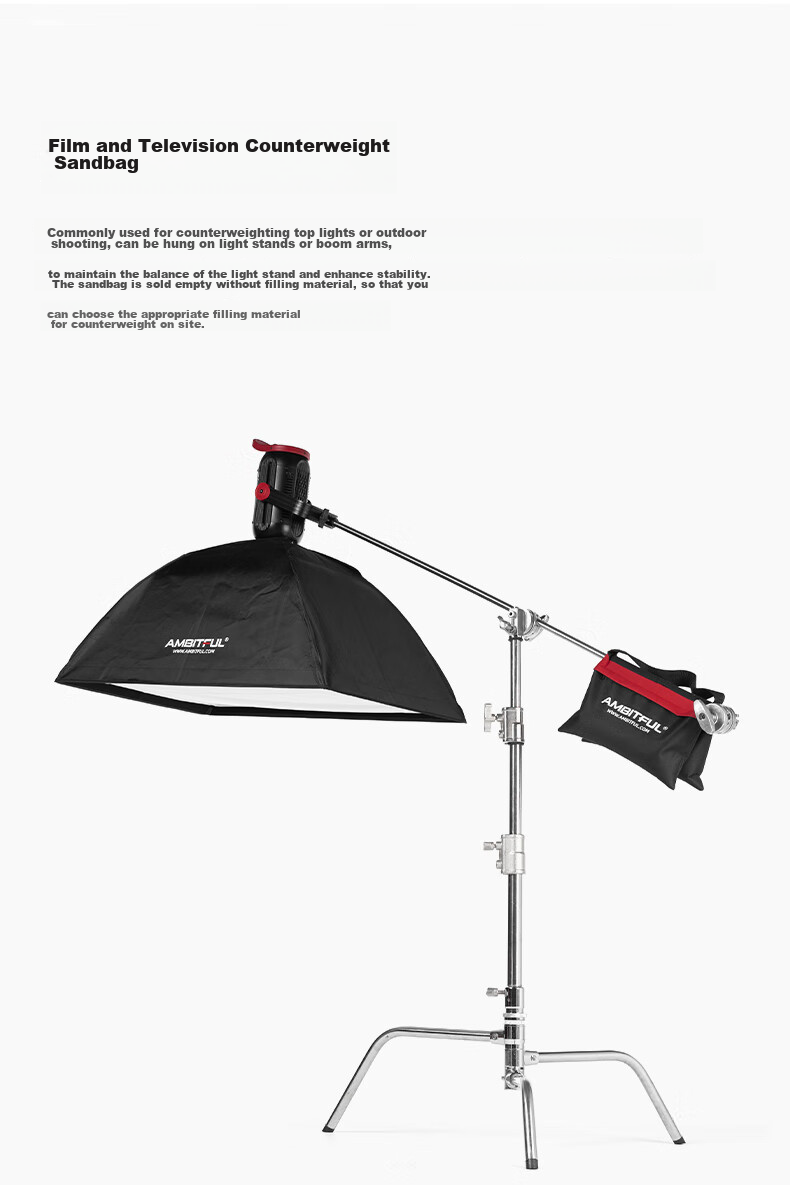 AMBITFUL Photography Weighted Double-Section Sandbag, Studio Photography And Film Lighting Suspension Arm Crossbar Balance Bag Accessory, Oxford Sandbag Ceiling Light Stand Weighted Bag Wear-Resistant Black Model 5