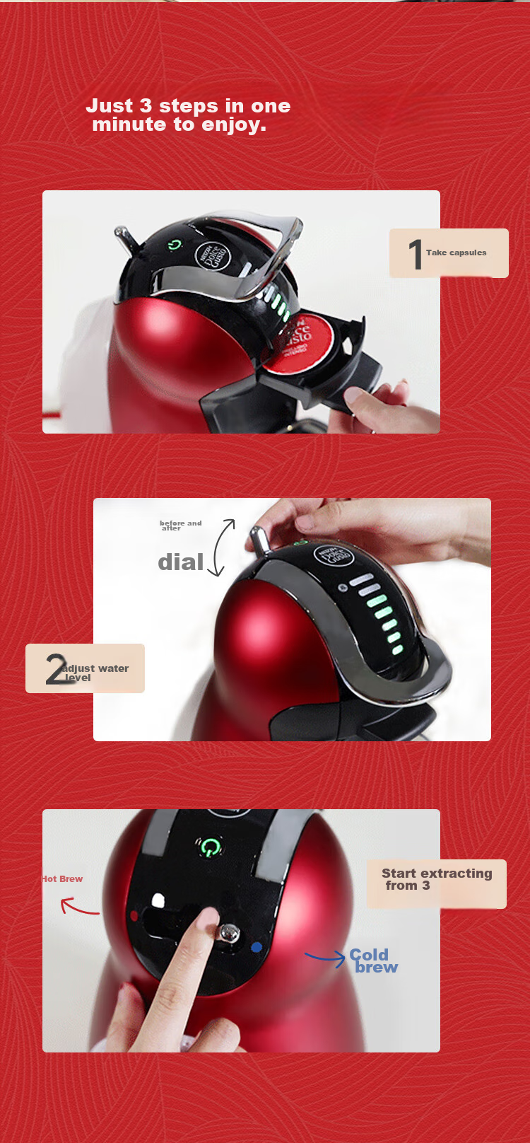 DOLCE GUSTO, Nestle, Fully Automatic Portable Capsule Coffee Machine, Genio, Little Penguin Red Capsule Machine, for Home And Office Use 5