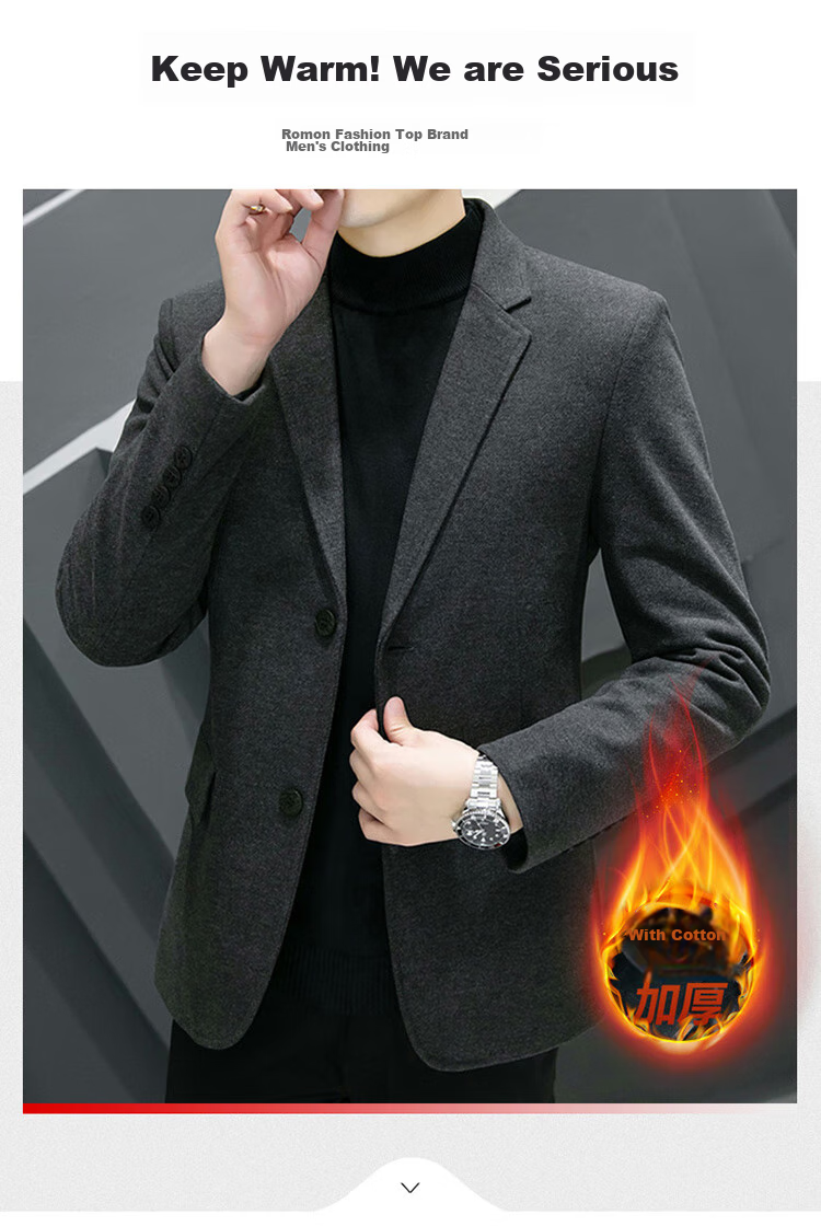 ROMON Men's Suit, Spring And Autumn Woolen Blazer, Business Casual Outerwear Jacket for Me 2