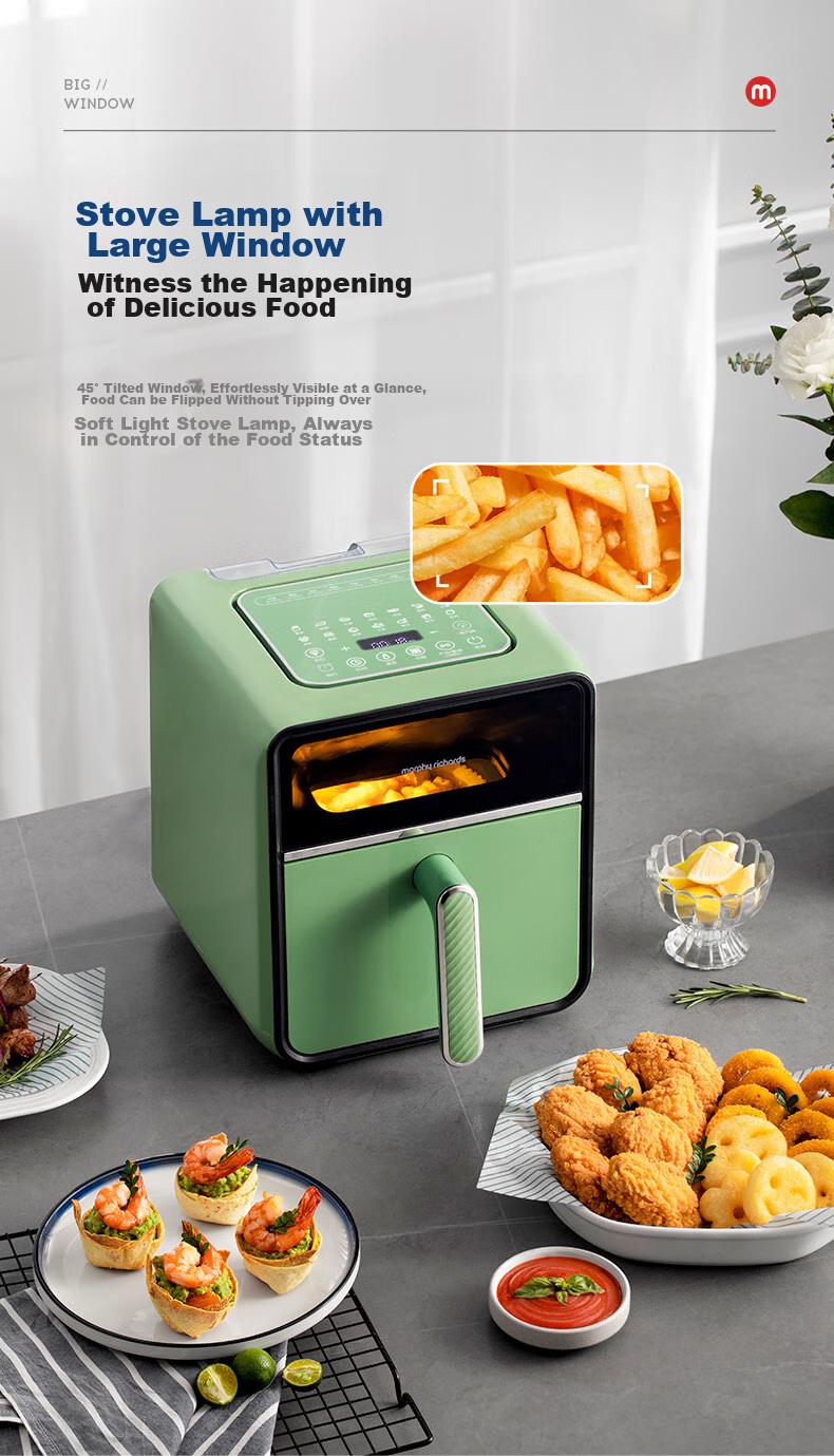 Morphyrichards Air Fryer, Home Use, 4L Large Capacity, Transparent View Window, Built-In Lamp, Smart Steam Function, Variable Frequency Temperature Control, Chicken Wing Frying Machine, MR8101 White 7