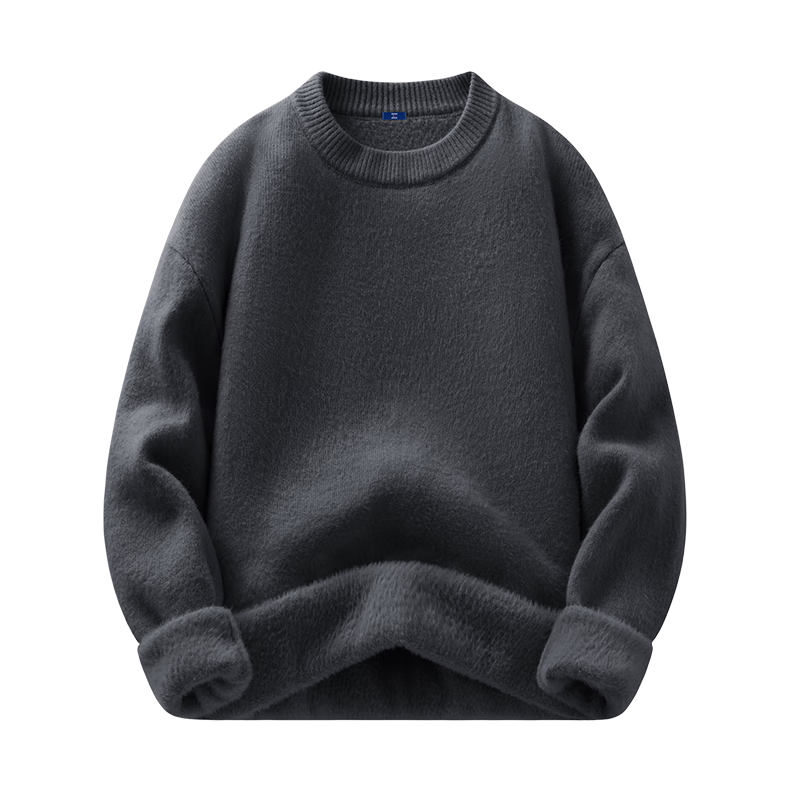 GENIOLAMODE Men's Fleece-Lined Sweater Winter Thickened Crew Neck Warm Base Layer Knitwear Gray L