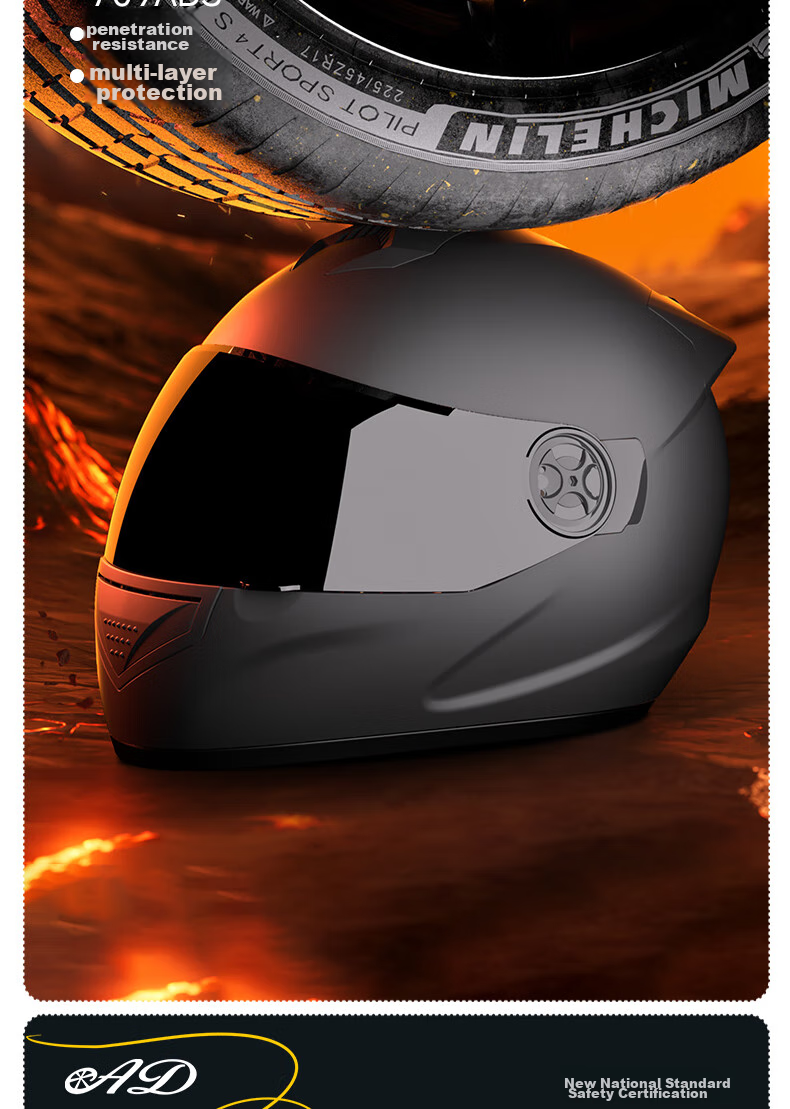 AD New National Standard 3C Certified Electric Vehicle Helmet for Men And Women, All-Season Battery-Powered Scooter Safety Helmet, Men's Winter Anti-Fog Warm Neck Gaiter Full-Face Helmet, Class A Motorcycle Helmet, 176 Matte Black 9