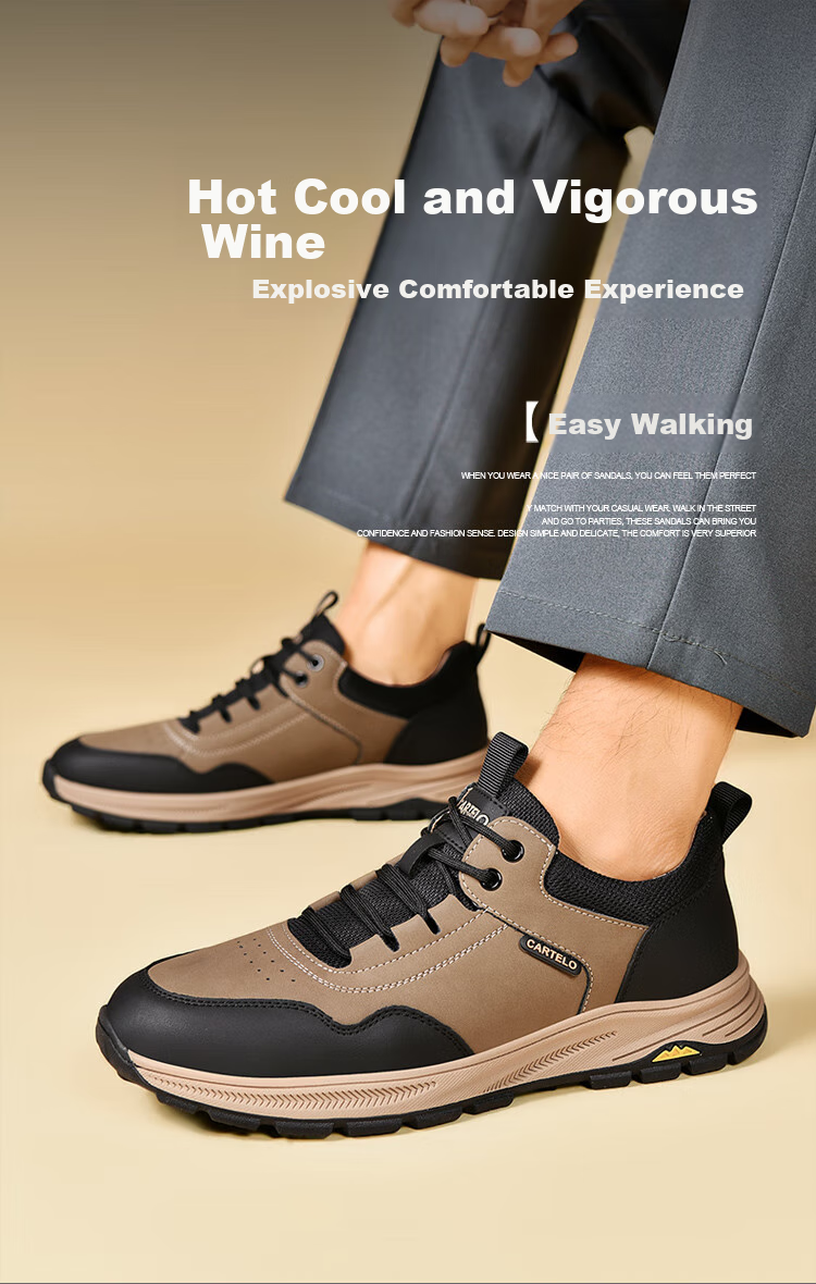 CARTELO Genuine Leather Men's Shoes, Business Casual Sports New Style, Autumn And Winter Soft Thick Sole Versatile Commuter Dad Shoes, Black Slip-O 26