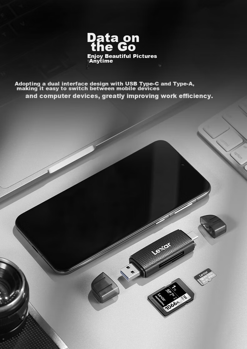 Lexar USB3.2 Card Reader TF/SD Dual-Port USB/Type C Dual-Port Memory Card Reader for DJI Drone And Action Camera, Compatible with Apple IPhone 17 And Computers 5