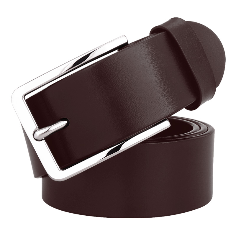 Cattlesboss Men's Pin Buckle Stainless Steel Belt with Top Layer Cowhide, 3080 Gift, Dark Brown, 110cm