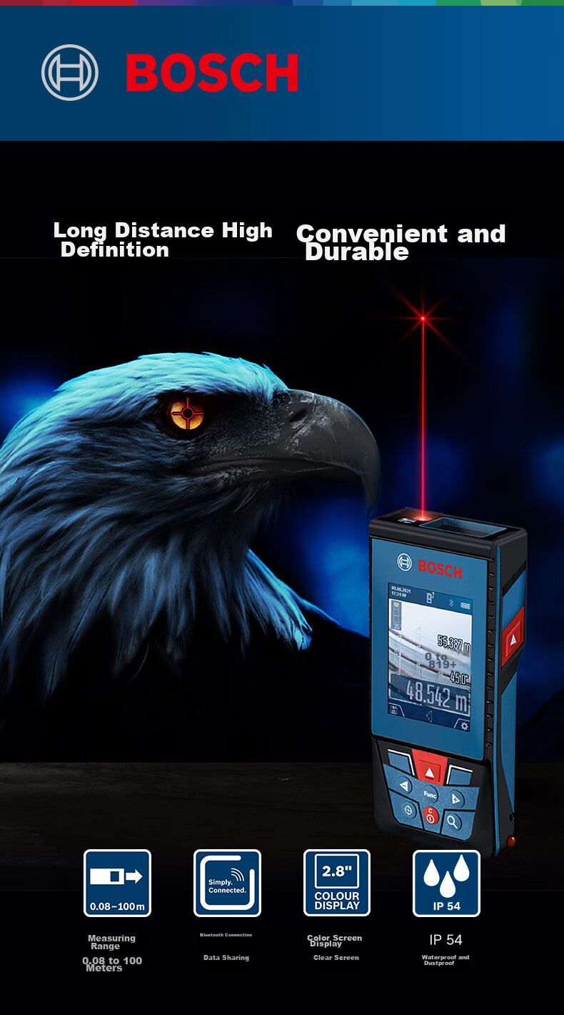 BOSCH Professional 100-Meter Outdoor Infrared Laser Rangefinder, Electronic Measuring Device, Laser Ruler GLM 100-25 C 3