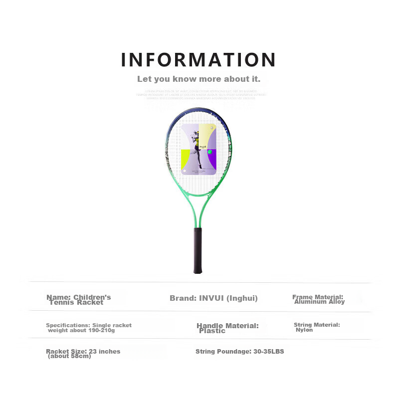 INVUI Children's Tennis Racket for Beginners, 23 Inches, Entry-Level Training Racket with Tennis Training Aid And String