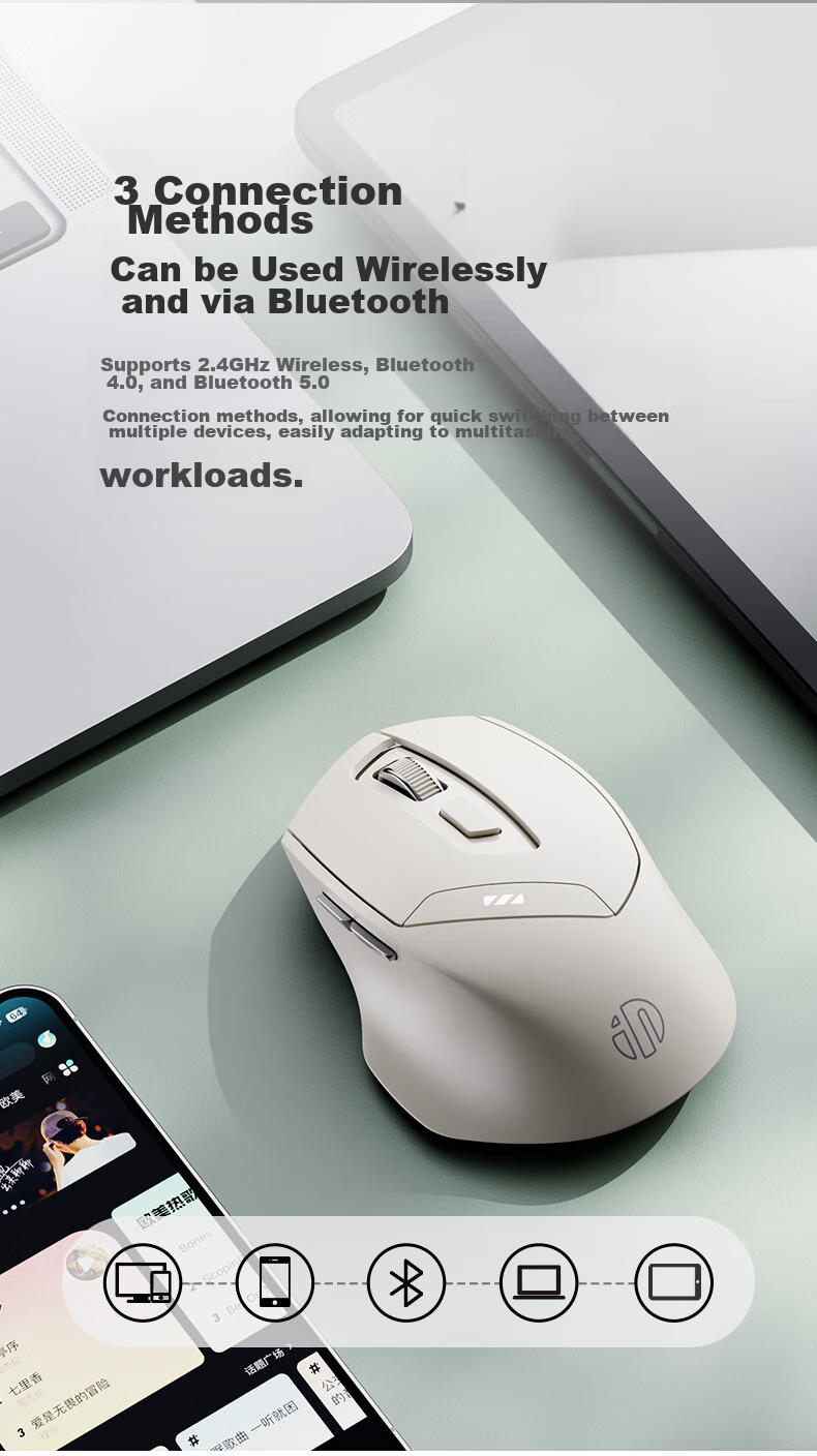 INPHIC DR01 Wireless Gaming Mouse Wired Bluetooth Tri-mode Office Mouse Right-handed Hardware Macro Desktop Laptop 2.4G Portable 12800DPI V2 Black 5