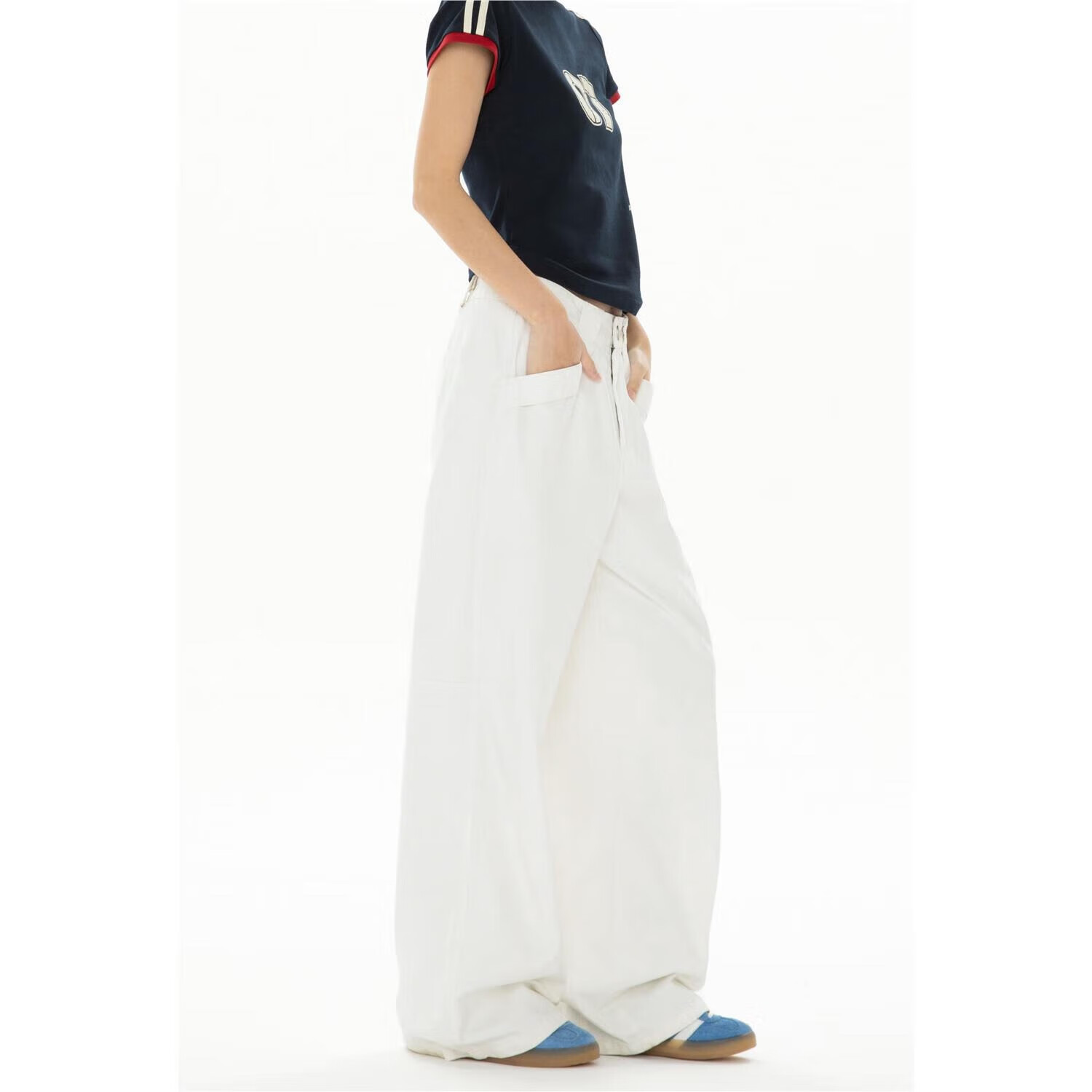 ICH MODE American Style Curved Blade Pants Women 2025 Autumn Winter Four Seasons Loose Straight Casual Wide Leg Cargo Pants Banana Pants White S