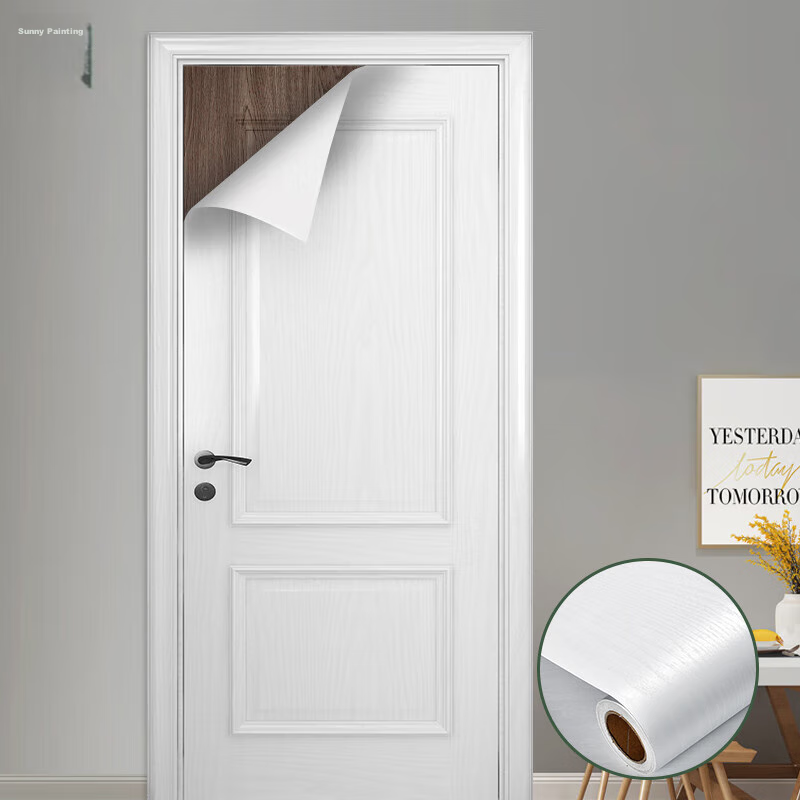 Qinghua Wood Grain Sticker for Renovating Wooden Doors And Cabinets, Self-Adhesive Wallpaper, Furniture Sticker, Tabletop Decal, White Wood Grain Pattern, 90*220cm