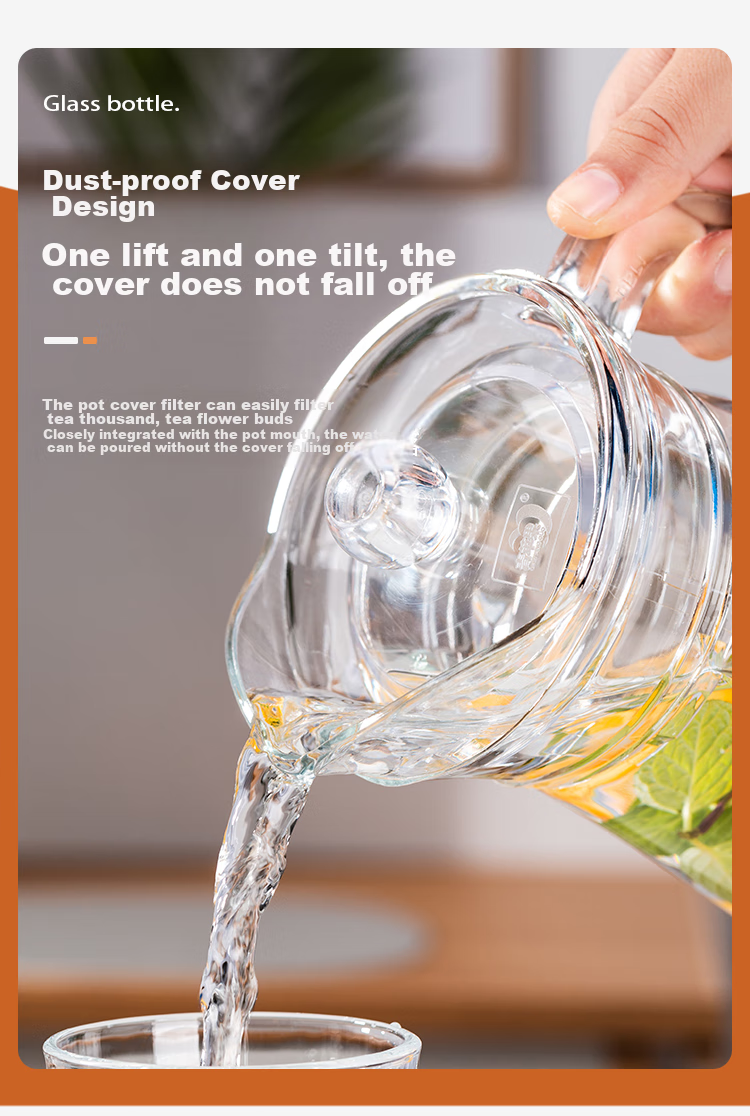 QINGPINGGUO Household Glass Cold Water Pitcher, Beverage Jug, Tea Pitcher, Glass Teapot, 1.3L Capacity, with Randomly Shipped Lid 8