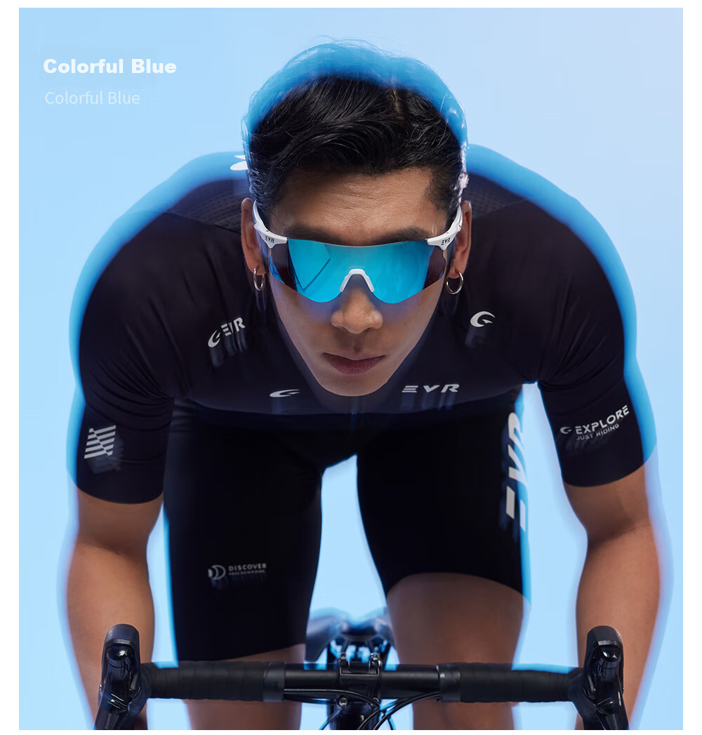 EVR Cycling Glasses with Transparent Smart Photochromic Lenses + Black And White Temple Arms 19