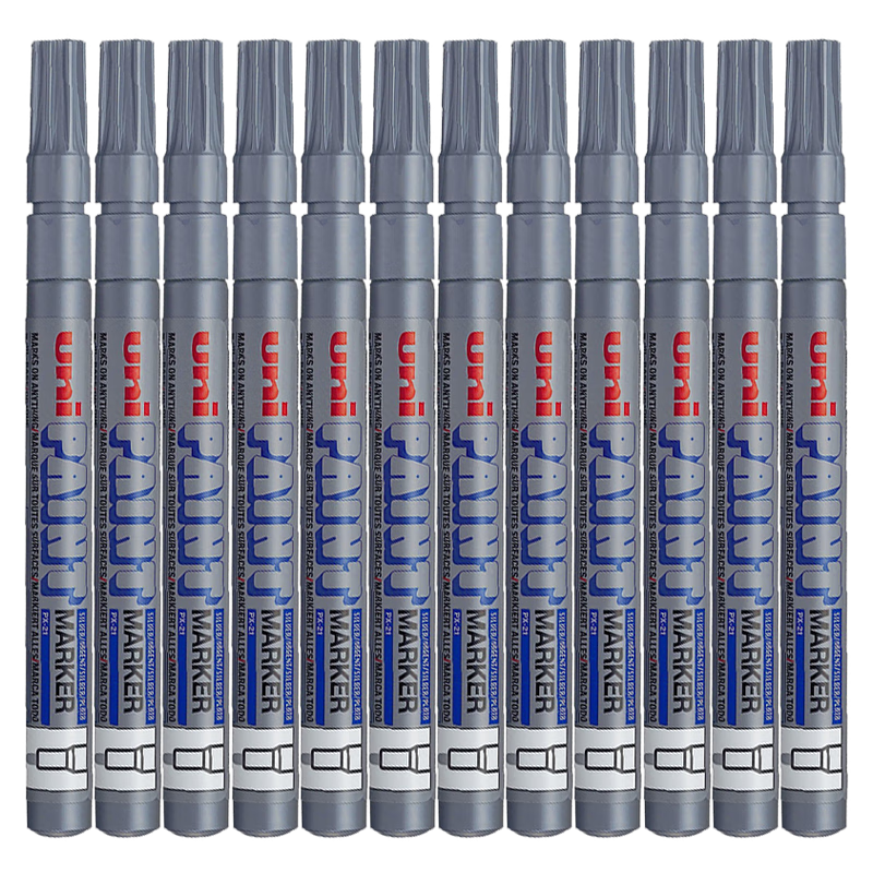 Uni Mitsubishi PX-21 Small Letter Paint Pen 0.8-1.2mm Industrial Marker Pen Logistics Pen (Can Be Used for Car Touch-Ups) Gray 12-Pack