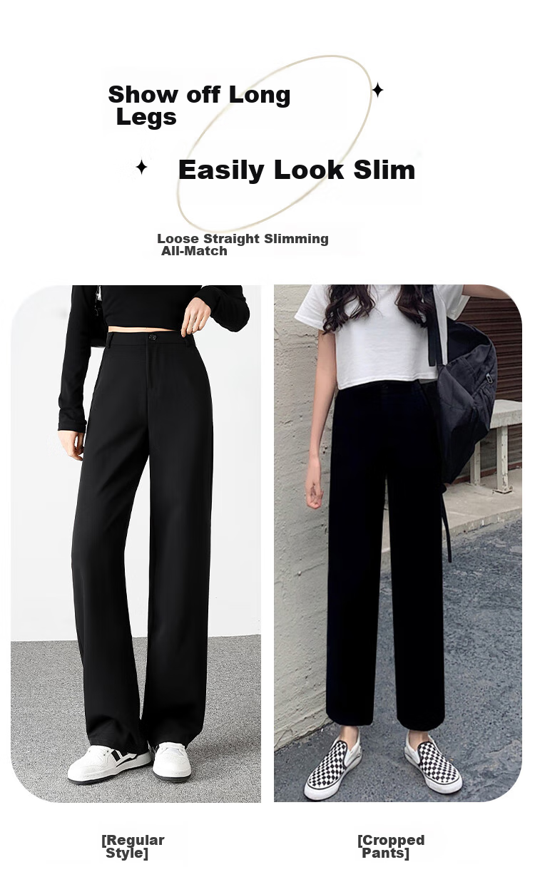 FitonTon Women's Suit Pants, Spring And Summer Slimming High-Waist Draping Floor-Length Trousers, Loose Straight-Leg Business Casual Wide-Leg Pants 7